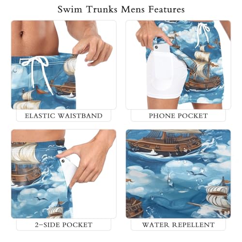 Funny Pirate Ship Men's Swim Trunks with Liner Quick Dry Beach Shorts Swimwear Bathing Suit S-XXL2
