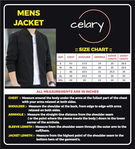 Image of Celary Men's Bomber Jacket | Fancy Collar|| Lightweight Casual Zip-Up Jacket | Stylish Slim Fit Outerwear for All Seasons | Polyester, Standard Length
