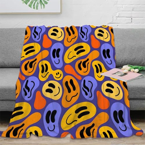 AYZOFCNDK Cartoon-Smiley-Muster Flanell Decke Kinder Jungen Denk-Wurf-Decke 3D Sherpa Decke Für Teens Erwachsene Plüsch Bettdecke Für Bett Couch Geschenkidee Für Zuhause 40x50inch(100x130cm)