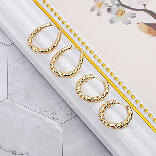 Image of Wgoud 6 Pairs Chunky Gold Hoop Earrings for Women, 14K Gold Plated Hoop Earrings Hypoallergenic, Thick Lightweight Twisted Huggie Hoops Earring Set for Women's Jewelry GIfts