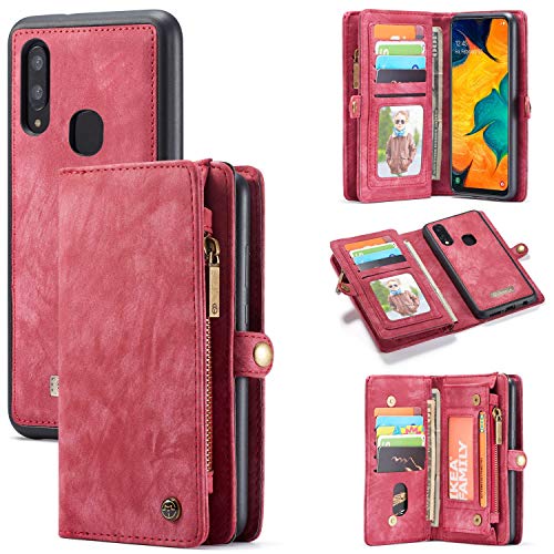 GAONAN Bargeld Kreditkarte Slot Befestigungsclip (obliterable Magnetic Schwerer Fall) und Zipper Wallet for Samsung A40 Wallet Ledertasche (Color : Red)