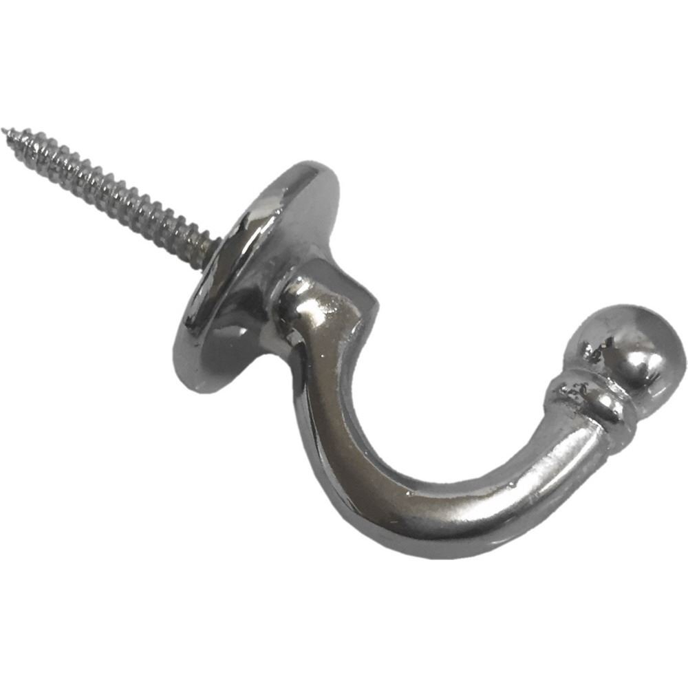 MEDIUM Ball End Chrome Finish Curtain Tie Back Hooks (1 Pair)