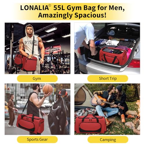 55L Large Gym Duffle Bag for Men - 22 inch Men's Sports Bag Heavy Duty Duffel Bag(Red) 5