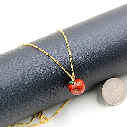 Uloveido Cute Apple-Shaped Necklace Semi Precious Stone Fruit Apple Pendant Necklace for Her3