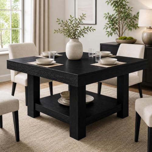 Image of Garvee Square Dining Table for 4-6, 47.2 inch Kitchen Table with 2-Tier Storage Shelf, Modern Black Walnut Waterproof Dining Room Table, Heavy Duty 350Lbs Capacity with Anti-Wobble Triangle Legs