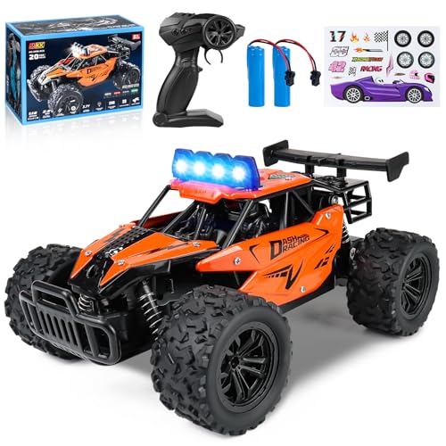 Joellfuner ferngesteuertes Auto, 2.4GHz 1:16 Offroad Monster RC Truck, 2WD 20KM/H RC Auto mit Vierfarbiges LED-Licht, RC Truggy mit Hohe und Niedrige Gänge für Kinder ab 3 Jahre