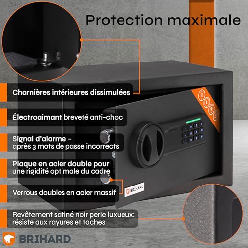 Brihard Home Coffre-fort pour Maison 20x31x20 cm, Coffre Fort Verrouillable pour Argent et Bijoux, Capacité 11 L, Coffre-fort Compact avec Clavier Numérique et Ecran LED, Mini coffre-fort – vue 6
