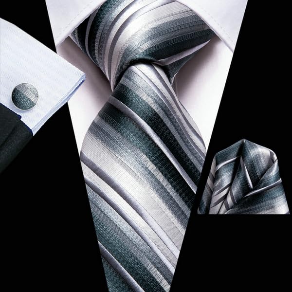 Image of Hi-Tie Men's Tie Lapel Pin Set Pocket Square Cufflinks Formal Woven Silk Tie Sets Wedding Party