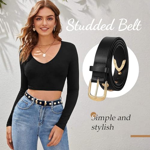 Studded Leather Belt for Women, Fashion Punk Belt for Jeans Dress Ladies Western Leather Belt.2