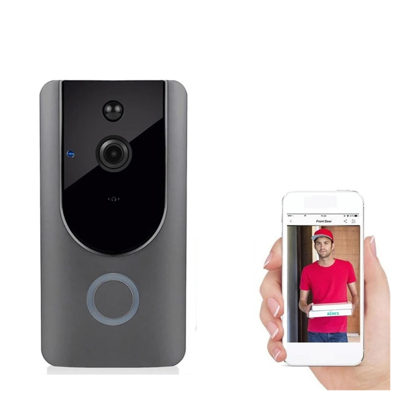 Telecamera campanello senza fili, campanello video wireless per casa intelligente, anello HD 720P, fotocamera 1.0 MP, visione notturna, audio bidirezionale, app telefono, allarme PIR a distanza