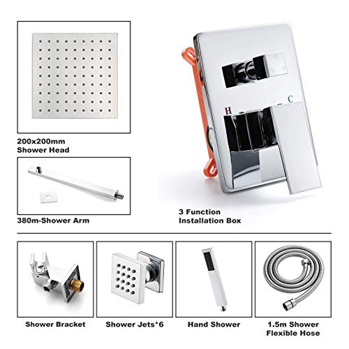 Pommeau de douche pluie 10 pouces mitigeur de douche chrome ensemble complet 3 fonctions - 8