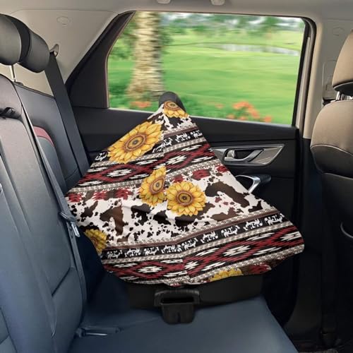 Image of Binienty Sunflower Geometric Stretchy Car Seat Cover Canopies for Babies, Brown Cow Print Multi Use Shopping Cart /High Chair /Breastfeeding Cover