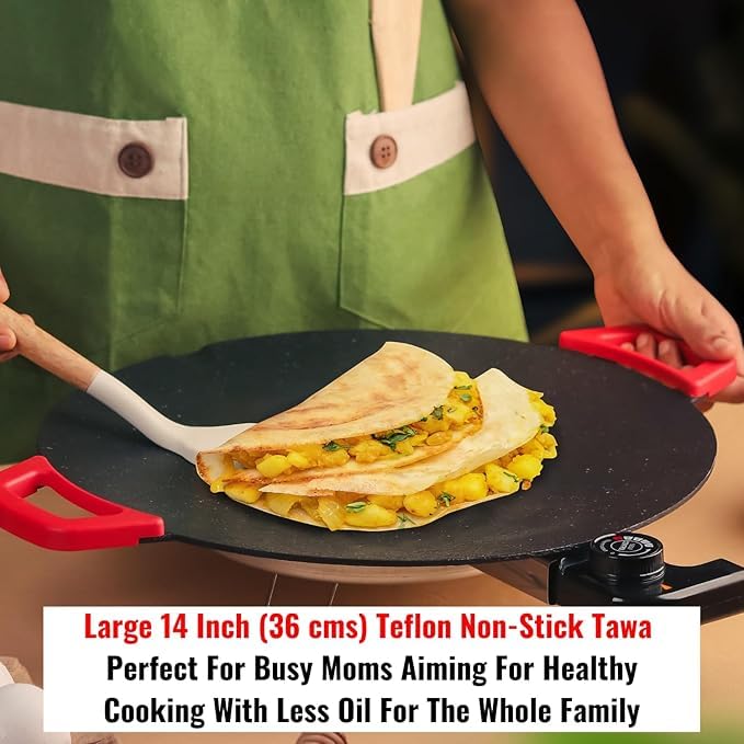 Image of Portable Large Electric Pan for Cooking | 36x36 cm | Ideal as Electric Dosa Tawa, frying pan, Pancake Maker | Temperature Control | Black