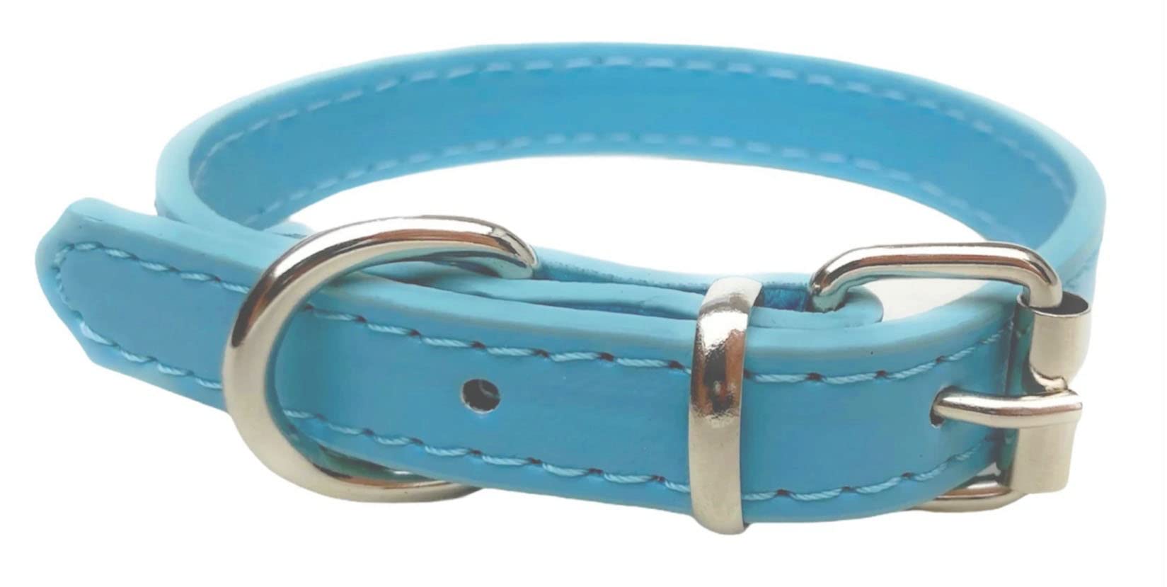 Vibrant Leather Dog Collar for Puppy Cat, Kitten, Dogs - for Small Medium & Large Pet Collars (Medium (28cm - 36cm Neck), Baby Blue) - Image 2