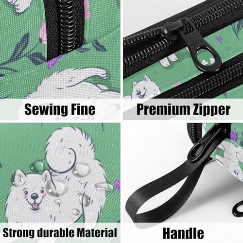Image of Fustylead Cute White Samoyed Dogs on A Green Meadow Large Pencil Bag Storage Pen Case Makeup Pouch Stationery Bag for School College Office Organizer