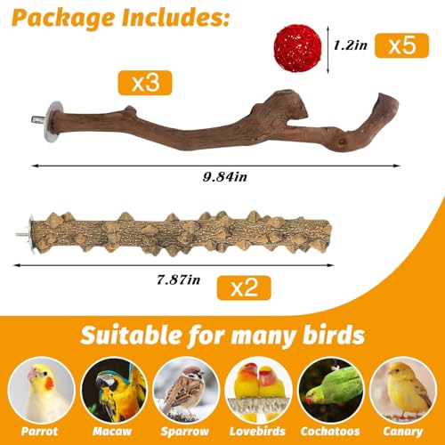 Image of kathson 5pcs Natural Parrot Perch for Cage Wooden Bird Perches Grape Bird Stick Parakeet Climbing Standing Branches Toy Chewable Cage Accessories for Small Budgies Cockatiels Lovebirds Budgies