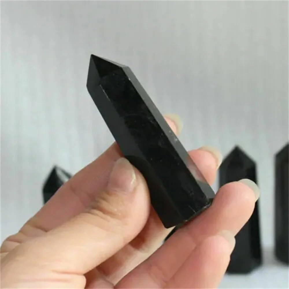 KJEBVHIRS Beautiful Black Crystal dot Hexagonal Obsidian Crystal Column Ornaments Home Ornaments (Size : 7-8cm)