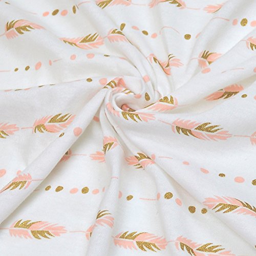 Image of TL Care Fitted Pack N Play Playard Sheet 27 inch x 39 inch, Soft Breathable Neutral 100% Cotton Jersey Pack and Play Sheet, Sparkle Gold /Pink Feathers, for Boys and Girls, Fits Most Mini Crib Mattresses