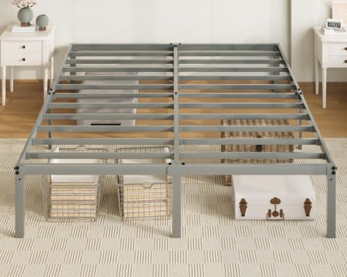 Image of Allewie Full Size Bed Frame, 14 inch Metal Platform Beds with Storage Space, No Box Spring Needed and Easy Assembly, Grey