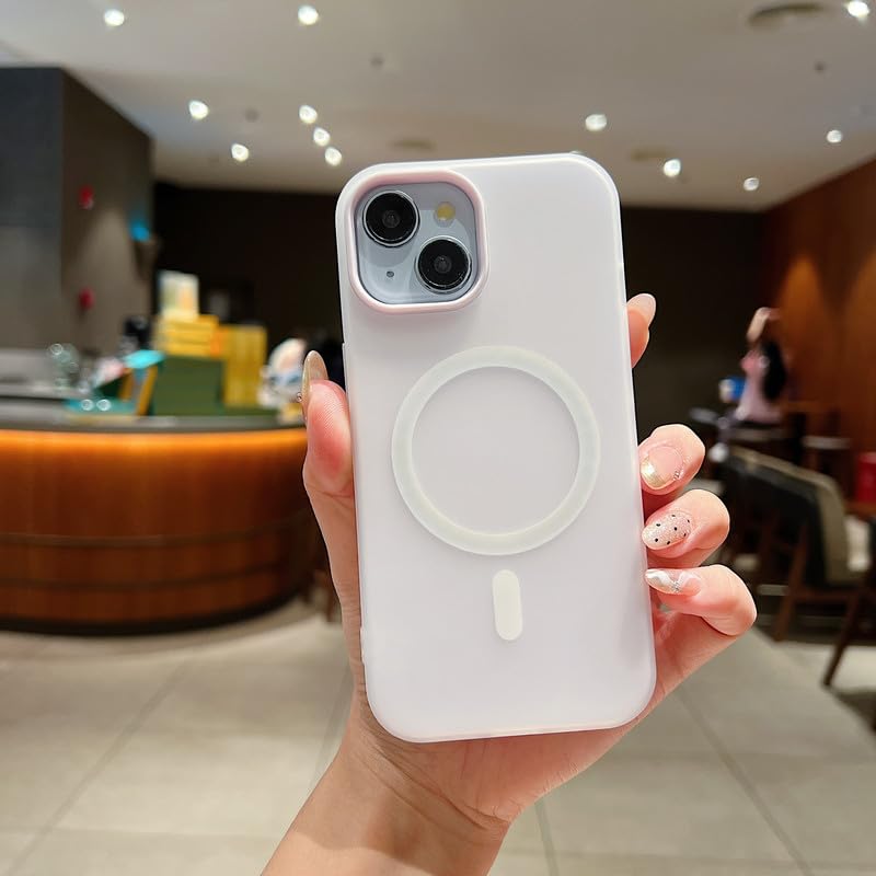 Image of LuxuryKase Magnetic Silicone Candy Case for iPhone 15 | MagSafe Compatible | Slim Protective Case | Lightweight & Flexible | Wireless Charging | Soft Matte Finish - White