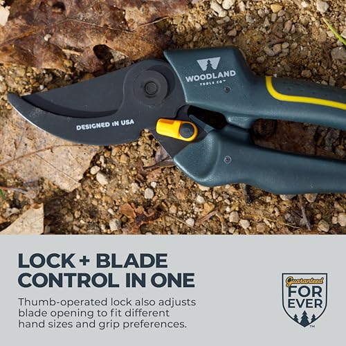 Image of Woodland Tools Co. Duralight Bypass Pruning Shears - 5 /8 inch Cut Capacity, Lightweight Hand Pruner, High Carbon Steel Blade, Adjustable Lock, Internal Spring, Soft Grip Garden Tool for Plants and Shrubs