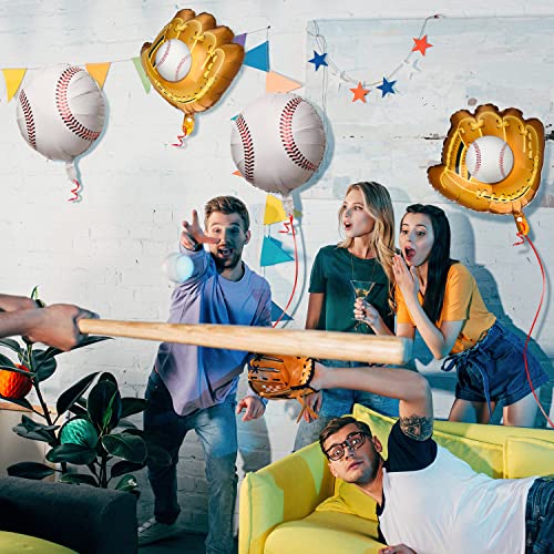 Image of Skylety 8 Pcs Baseball Balloons Baseball Foil Glove Balloon Birthday Party Decorations 18'' Sports Themed Team Coach Stadium Photos Backdrop Senior Night Summer Party Decorations Supplies (Pack of 2)