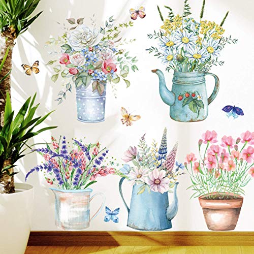 Flowers Butterfly Wall Stickers Spring Garden Potted Plant Wall Decals Removable Diy Peel And Stick Art Murals For Bedroom Living Room Kitchen Nursery Classroom Home Decoration (Flower) #TOP2