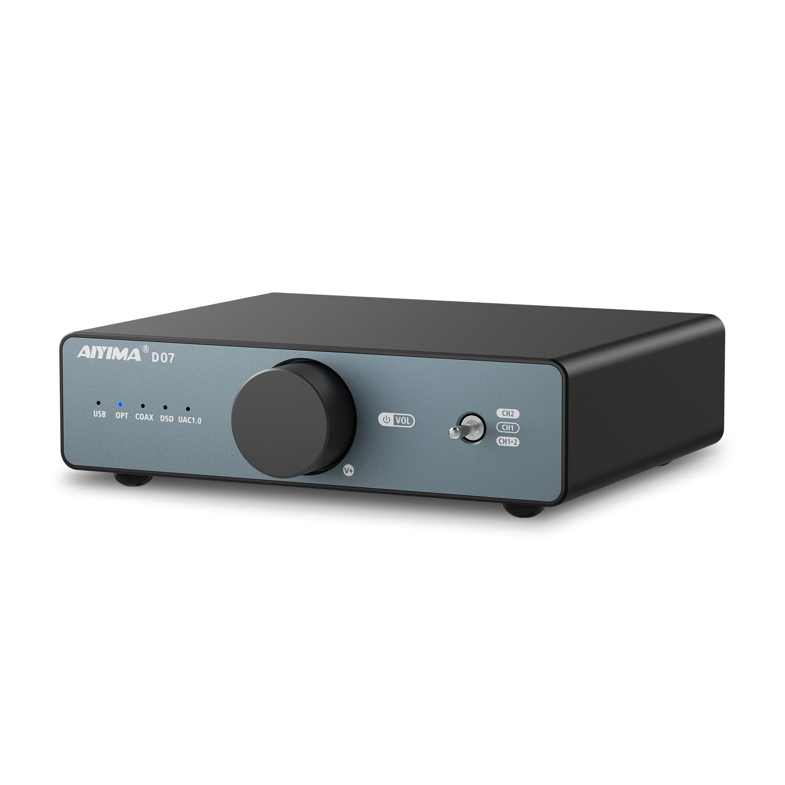 AIYIMA D07 convertidor Digital-analógico de sobremesa (DAC) con decodificador AK4493S para amplificadores estéreo y amplificadores de Auriculares; entradas óptica, coaxial y USB; Salida RCA;