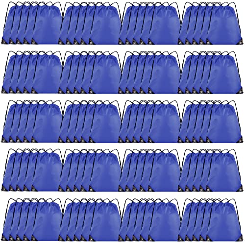 Drawstring Backpack Bulk 100Pcs Cinch Bag, Polyester Drawstring Bags for Gym Beach Sports Short Trip Party (Navy Blue)