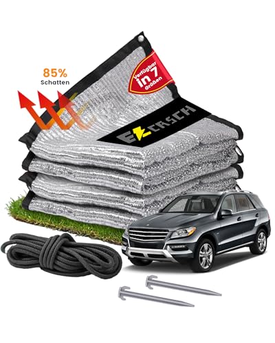 Ezcasch Schattennetz Auto für Hunde 2x3m, 85% Aluminium Schattierungsnetz als UV-und Sonnenschutz, Geeignet für Outdoor, inkl. Elastische Kordel, 5m Nylonseil, Nägel