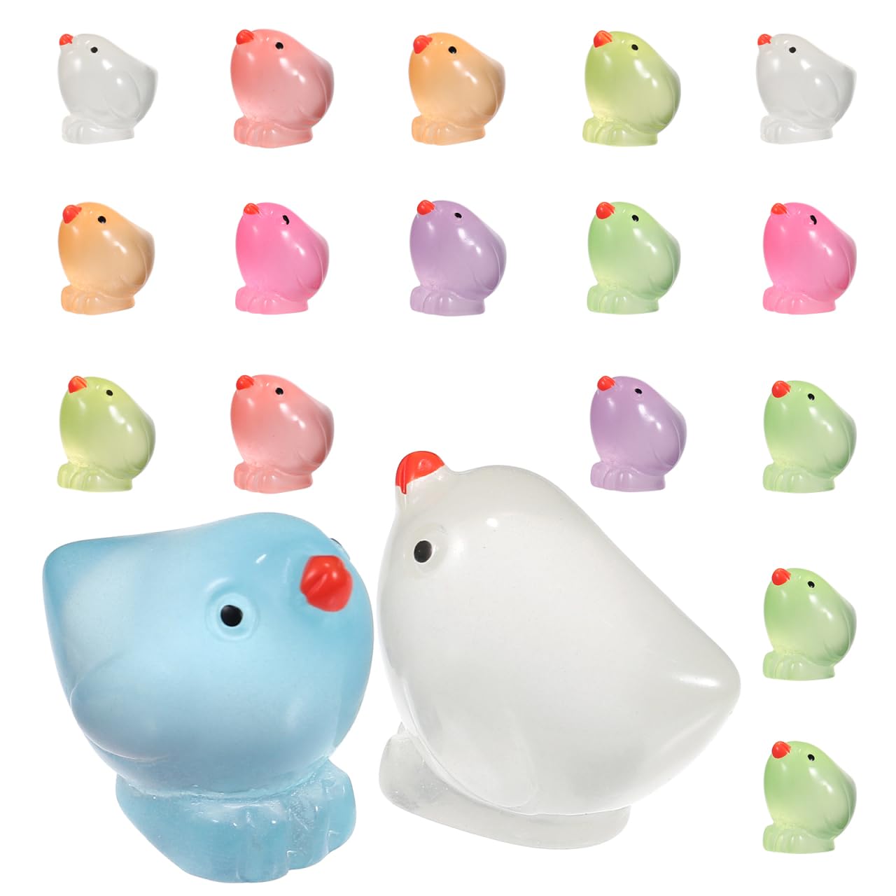 ERINGOGO 18pcs Glow- Dark Mini Chickens Small Chicken Figurines Resin Animals for Diy Decor Cute Tiny Chicks for Party Home Delicate and Compact Miniature Ornaments
