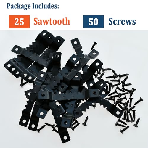 Image of Thickened Sawtooth Picture Hangers, Supports 25kg, 25pcs Sawtooth Hangers Heavy Duty and 50pcs Screws, Picture Hangers for Hanging Photos Artwork Canvas Clock