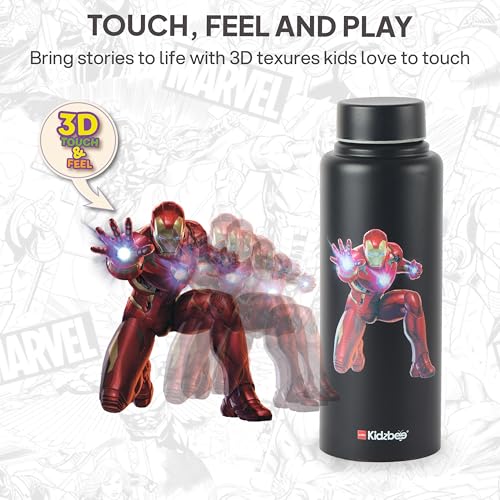 Image of CELLO Kidzbee Vortex Single Wall Steel Water Bottle For Kids 700 ml | 3D Touch & Feel Iron Man Design Fridge Safe Spill Proof & Leak Proof Stainless Steel Water Bottle For School Kids, Travel & Picnic