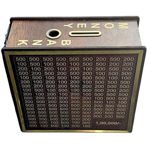 Image of Premium Wooden Money Bank with Lock - Vintage Coin Saving Box for All Ages - Ideal for Cash, Coins, Donations & Home Decor (1 LAKH Money Box, 1, Count)