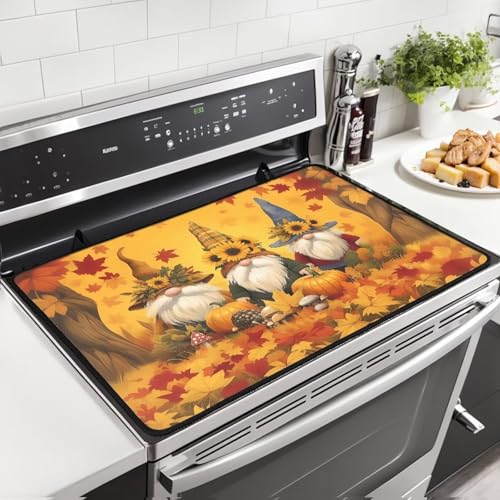 Image of Electric Stove Cover Dust Cover, Thanksgiving Ghome Maple, Stovetop Liners Protect Cover, Heart Resistant Stovetop Protector, Waterproof Dish Drying Mat, Thanksgiving Decoration