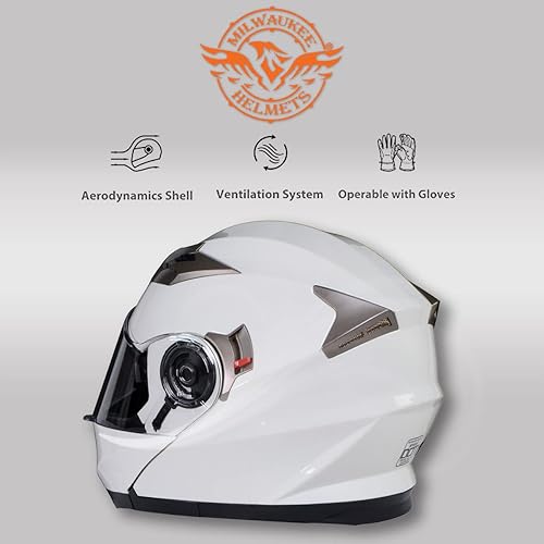 Miniatura 6 de Milwaukee Helmets MPH9807DOT - Casco modular de motocicleta 'ionized' blanco brillante avanzado para hombres y mujeres con visera desplegable