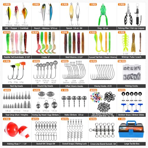 Image of PLUSINNO Large 3 Layers Fishing Tackle Box with Tackle Included, 415Pcs Fishing Lures Kit Contains Pliers, Crankbait, Weights, Accessories, Portable Fishing Gear Gifts for Men Starter Kits Bass Trout
