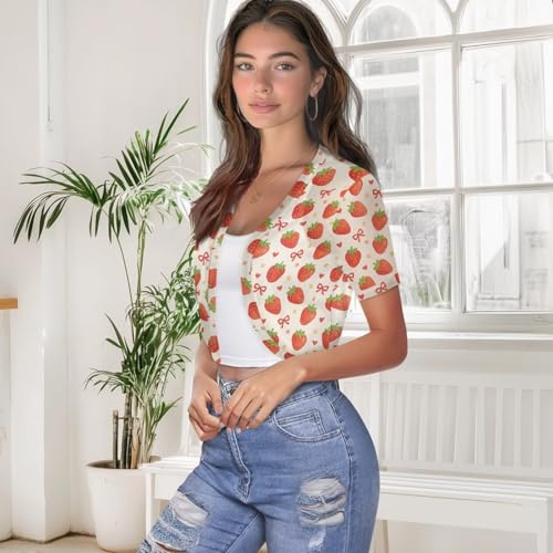 Image of Women's Shrug Short Sleeve Bolero Open Front Knit Party Tulle Cardigan Cropped Cardigan Shoulder Cover Up