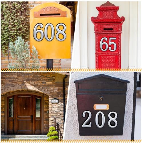 Image of opasyo 20 Pieces Mailbox Numbers for Outside 3.8 inch 0-9 Self-Adhesive Mail Box Numbers,3D Gold House Numbers for Mailbox, Apartment, House, Trash Bins,Office Hotel Room (Silver, 3.8inch)