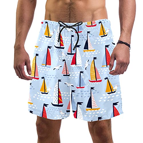 Short de bain pour homme imprimé voiliers multicolore en taille S