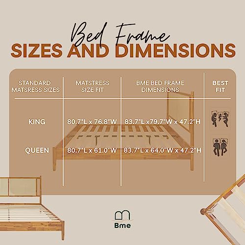 Image of Bme Oliver 15-Inch Queen Bedframe with Rattan Headboard, Bohemian, Caramel