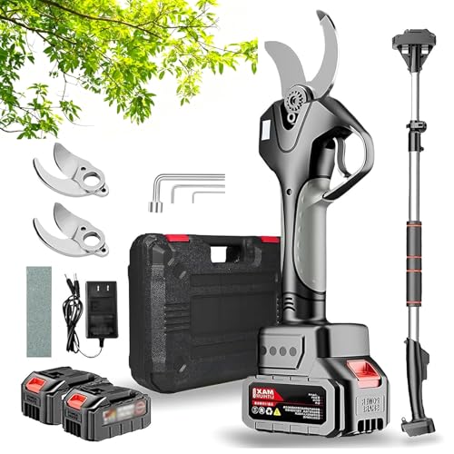 ZHIGUANYUN Potatore Elettrico Senza Fili, potatore Elettrico da 50 mm con Asta telescopica da 2,1 m, Schermo LCD, per Rami, arbusti, Tronchi