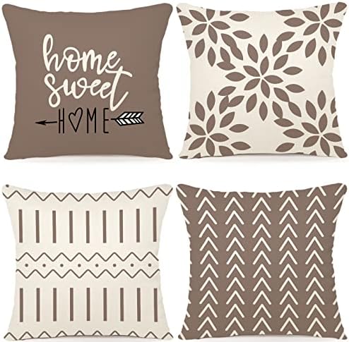 YCOLL Pillow Covers 18x18 Set of 4, Modern Sofa Throw Pillow Cover, Decorative Outdoor Linen Fabric Pillow Case for Couch Bed Car 45x45cm