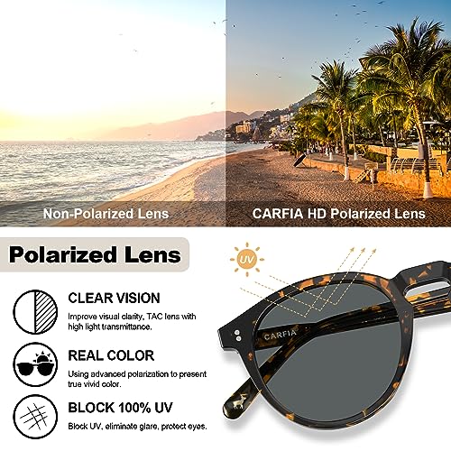 CARFIA Round Polarized Sunglasses for Women UV Protection Acetate Frame Classic Retro Style CA2302 Tortoise Frame4
