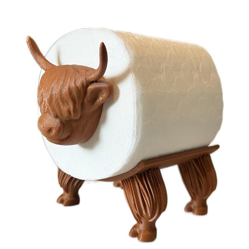 Highland Cow Toilet Paper Holder, Decorative Bathroom Tissue Stand, Brown, Standard
