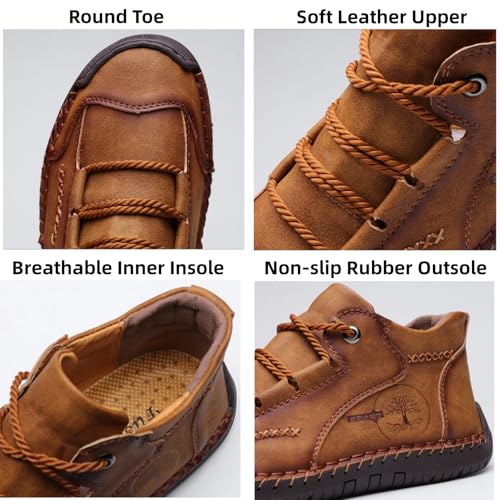 Mens Hand Stitching Leather Lace Up Ankle Boots Casual Vintage Non Slip Flats Arch Support Loafers for Hiking Walking Driving Chukka Boots3