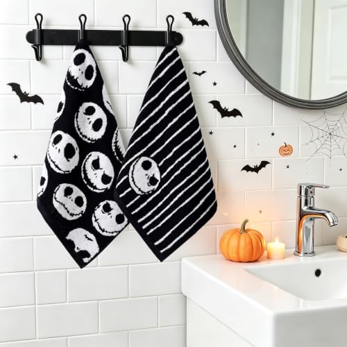 Halloween Skull Hand Towels 2 Pack, Reversible Striped & Skull Cotton - image 5