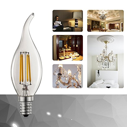 Ctkcom 4W Dimmable Led Candelabra Bulb(4 Pack)- E14 Base Antique Candelabra Light Bulb 40W Equivalent Lamp, Warm White 2700K,C35 Flame Shape Bent Tip For Vintage Style #TOP4