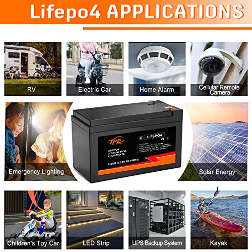 Tpe Lifepo4 Battery 12V 7.2Ah, 12V Lithium Battery, Lithium Iron Phosphate Battery, Deep Cycle Rechargeable Battery Built-In Bms Offer 4000 Life Cycles & 10 Year Lifetime For Rv, Solar, Marine,Etc #TOP6