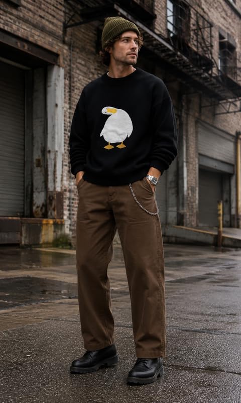 Image of Vamtac Mens Oversized Sweater Vintage Graphic Pullover Crewneck Knit Jumper Y2K Unisex Streetwear 2026 Fall Tops